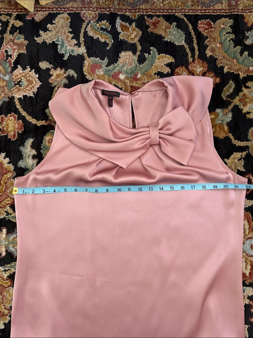 Escada Dusty Rose Mauve Silk Sleeveless Bow-Collar Shell US size 12 - Picture 8 of 9